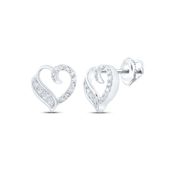 10k White Gold Womens Round Diamond Heart Earrings 1/5 Cttw