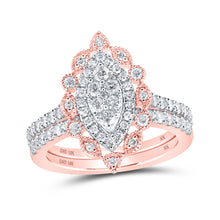  10k Rose Gold Round Diamond Marquise-shape Bridal Wedding Ring Band Set 1 Cttw