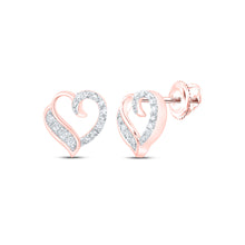  10k Rose Gold Womens Round Diamond Heart Earrings 1/5 Cttw