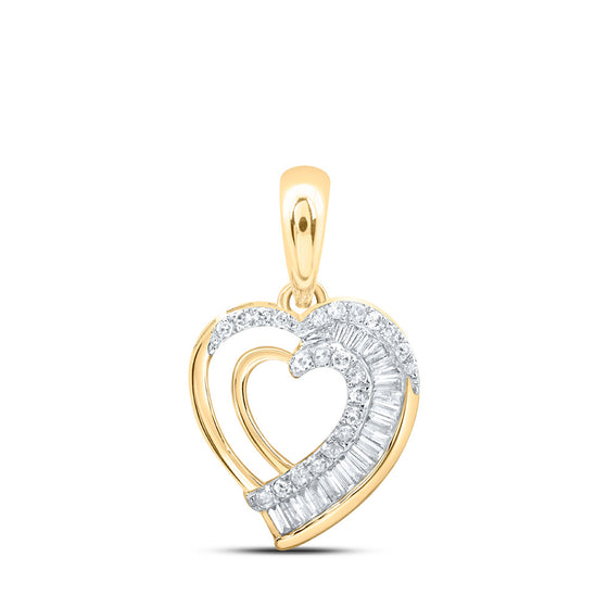 10k Yellow Gold Womens Baguette Diamond Heart Pendant 1/4 Cttw