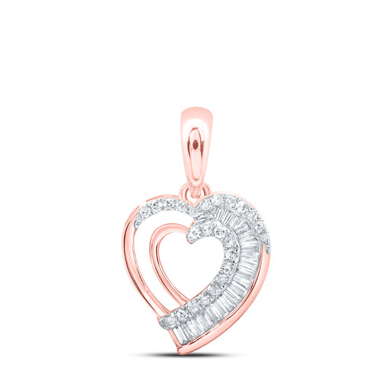 10k Rose Gold Womens Baguette Diamond Heart Pendant 1/4 Cttw