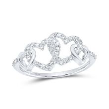  10k White Gold Womens Round Diamond Double Heart Ring 1/4 Cttw