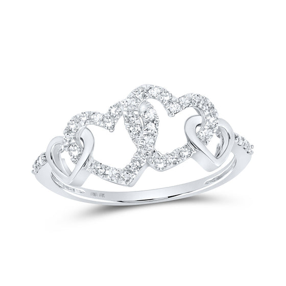 10k White Gold Womens Round Diamond Double Heart Ring 1/4 Cttw
