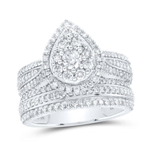  10k White Gold Round Diamond Teardrop Bridal Wedding Ring Band Set 1-1/2 Cttw