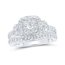  10k White Gold Round Diamond Halo Bridal Wedding Ring Band Set 1 Cttw