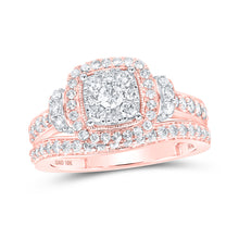  10k Rose Gold Round Diamond Halo Bridal Wedding Ring Band Set 1 Cttw