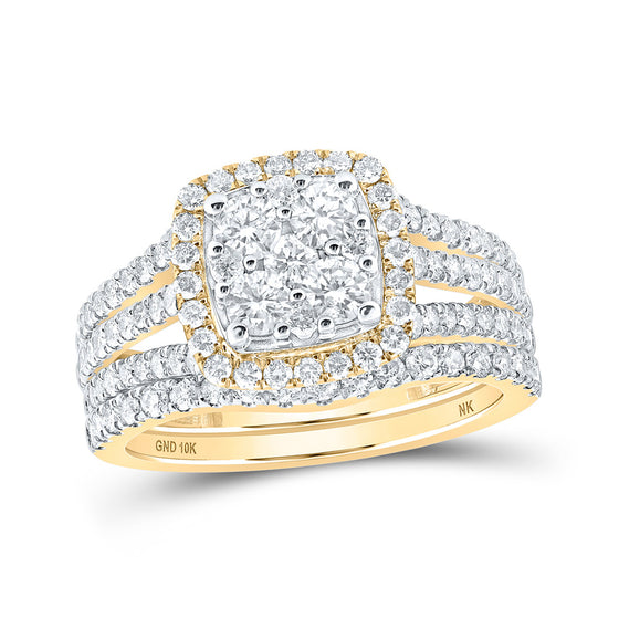 10k Yellow Gold Round Diamond Square Bridal Wedding Ring Band Set 1-5/8 Cttw