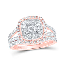  10k Rose Gold Round Diamond Halo Bridal Wedding Ring Band Set 1 Cttw