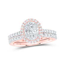  10k Rose Gold Round Diamond Oval Bridal Wedding Ring Band Set 1 Cttw