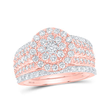  10k Rose Gold Round Diamond Bridal Wedding Ring Band Set 1-7/8 Cttw