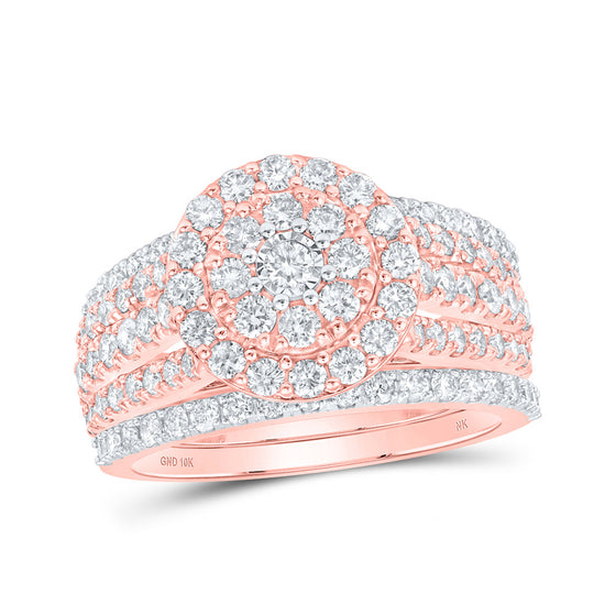 10k Rose Gold Round Diamond Bridal Wedding Ring Band Set 1-7/8 Cttw