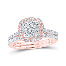  10k Rose Gold Round Diamond Square Bridal Wedding Ring Band Set 1 Cttw