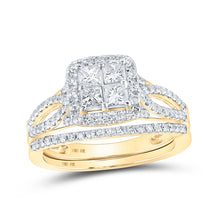  10k Yellow Gold Princess Diamond Square Bridal Wedding Ring Band Set 1 Cttw