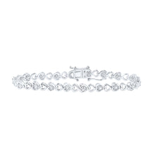  Sterling Silver Womens Round Diamond Halo Heart Bracelet 1/2 Cttw