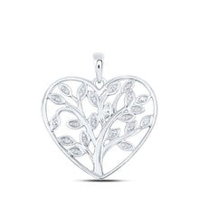  Sterling Silver Womens Round Diamond Tree Heart Pendant 1/12 Cttw