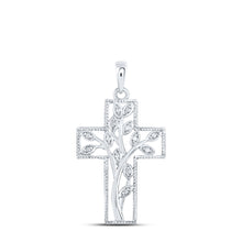  Sterling Silver Womens Round Diamond Cross Pendant 1/12 Cttw