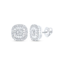  Sterling Silver Womens Round Diamond Square Earrings 1/5 Cttw