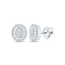  Sterling Silver Womens Round Diamond Oval Earrings 1/3 Cttw