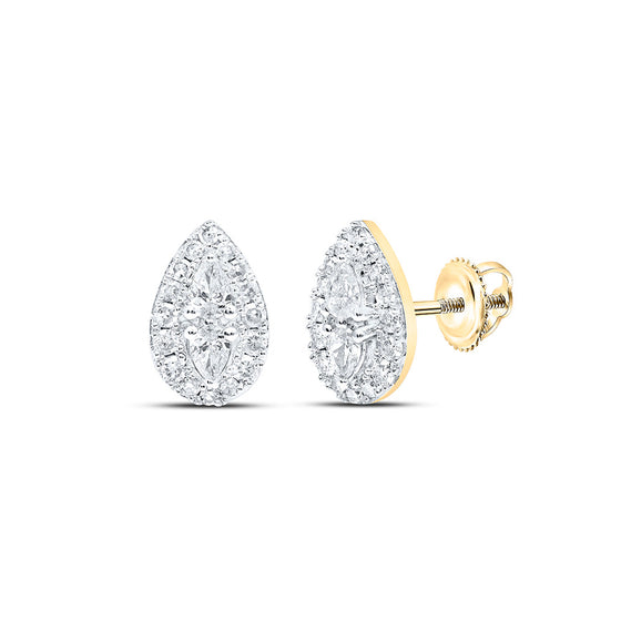 10k Yellow Gold Womens Pear Diamond Teardrop Earrings 3/8 Cttw