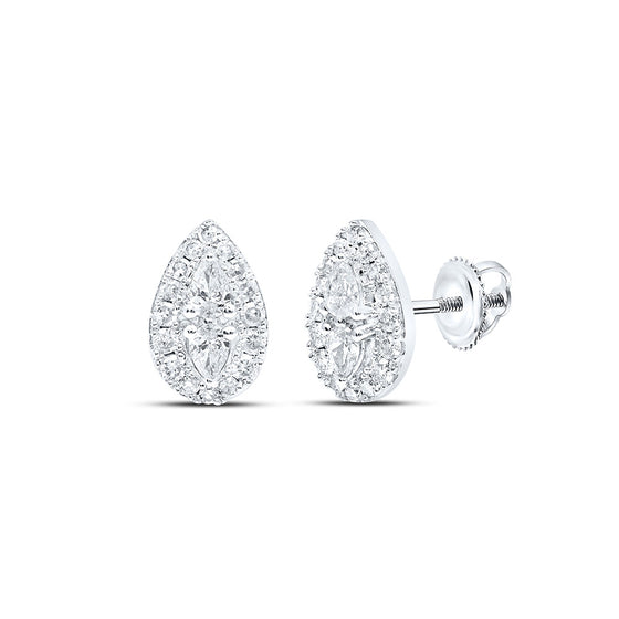 10k White Gold Womens Pear Diamond Teardrop Earrings 3/8 Cttw