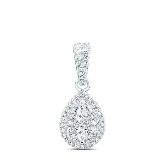 10k White Gold Womens Pear Diamond Teardrop Pendant 1/3 Cttw