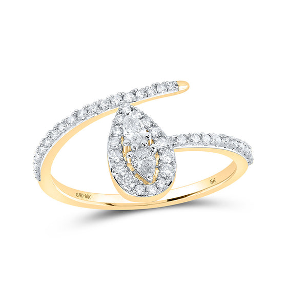 10k Yellow Gold Womens Pear Diamond Band Ring 3/8 Cttw