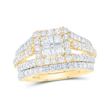  10k Yellow Gold Princess Diamond Square Bridal Wedding Ring Band Set 2 Cttw