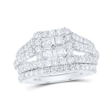  10k White Gold Princess Diamond Square Bridal Wedding Ring Band Set 2 Cttw