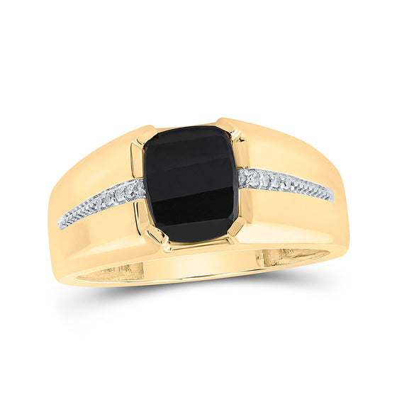 10k Yellow Gold Mens Cushion Onyx Diamond Band Ring 2 Cttw
