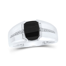  10k White Gold Mens Cushion Onyx Diamond Band Ring 2 Cttw