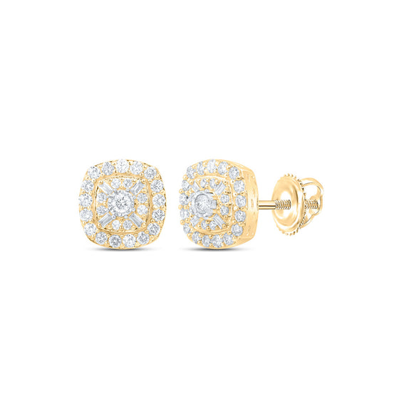 10k Yellow Gold Womens Round Diamond Cluster Earrings 1/2 Cttw