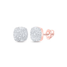  10k Rose Gold Womens Round Diamond Square Earrings 1/2 Cttw