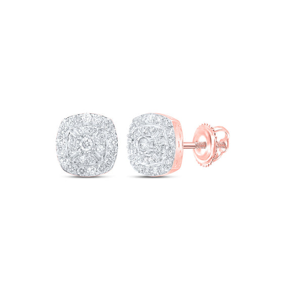 10k Rose Gold Womens Round Diamond Square Earrings 1/2 Cttw