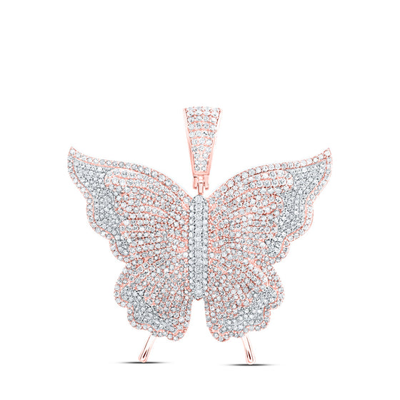 10k Rose Gold Womens Round Diamond Butterfly Pendant 4-1/5 Cttw