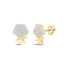  10k Yellow Gold Womens Round Diamond Rose Flower Earrings 1/3 Cttw