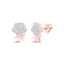  10k Rose Gold Womens Round Diamond Rose Flower Earrings 1/3 Cttw