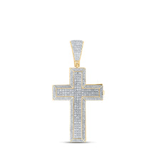  10k Yellow Gold Mens Round Diamond Coffin Cross Charm Pendant 7-5/8 Cttw