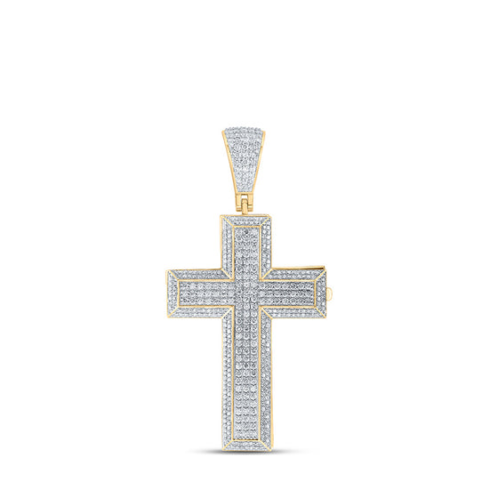 10k Yellow Gold Mens Round Diamond Coffin Cross Charm Pendant 7-5/8 Cttw