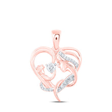  10k Rose Gold Womens Round Diamond Mother Child Heart Pendant 1/6 Cttw