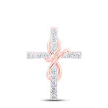  10k Rose Gold Womens Round Diamond Cross Pendant 1/10 Cttw