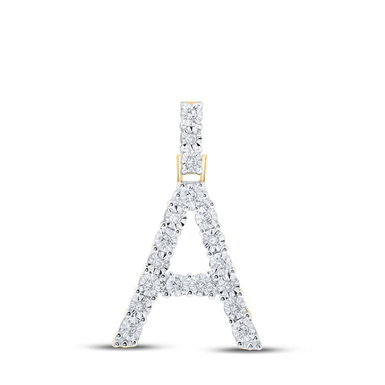 10k Yellow Gold Womens Round Diamond A Initial Letter Pendant 1/10 Cttw