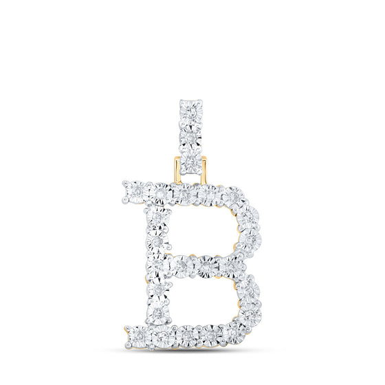 10k Yellow Gold Womens Round Diamond B Initial Letter Pendant 1/8 Cttw