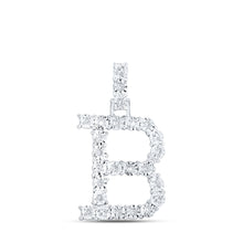  10k White Gold Womens Round Diamond B Initial Letter Pendant 1/8 Cttw