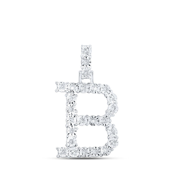 10k White Gold Womens Round Diamond B Initial Letter Pendant 1/8 Cttw