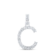  10k White Gold Womens Round Diamond C Initial Letter Pendant 1/10 Cttw