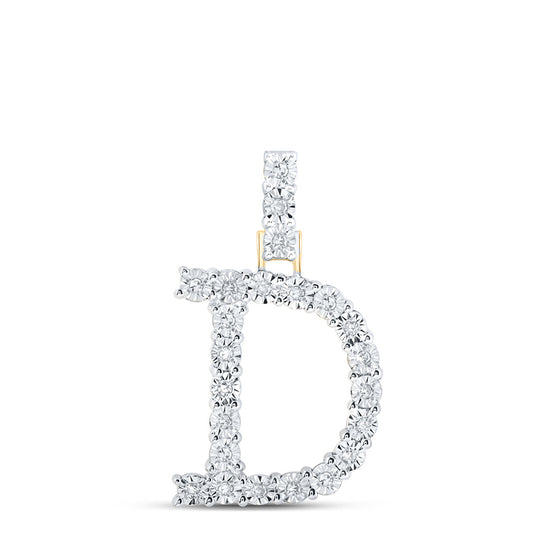 10k Yellow Gold Womens Round Diamond D Initial Letter Pendant 1/8 Cttw