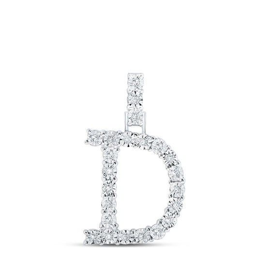 10k White Gold Womens Round Diamond D Initial Letter Pendant 1/8 Cttw