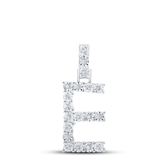 10k White Gold Womens Round Diamond E Initial Letter Pendant 1/10 Cttw
