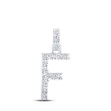  10k White Gold Womens Round Diamond F Initial Letter Pendant 1/12 Cttw