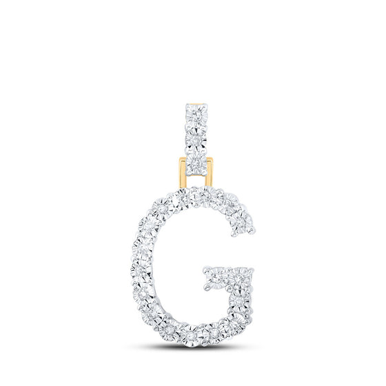 10k Yellow Gold Womens Round Diamond G Initial Letter Pendant 1/10 Cttw